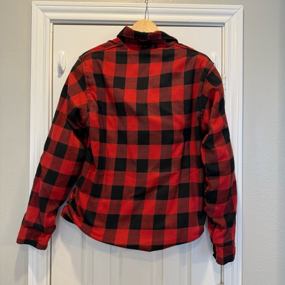 NBT Flannel Jacket Mens Sz L Armored Jacket Plaid Moto Type B Red Black T FLAW - Picture 3 of 11